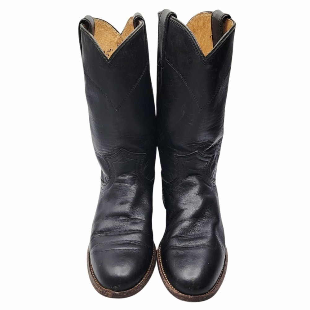 Justin L3703 Black Leather Western Cowboy Boots Men's Size 7 A Square Toe